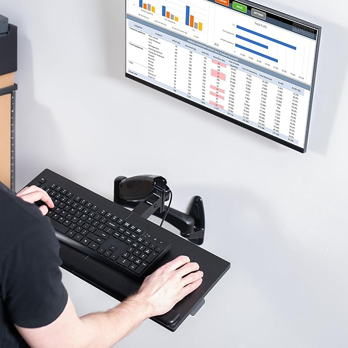 VIVO Sit-Stand 24 Inch Pneumatic Spring Keyboard and Mouse Tray Wall Mount - Image 8