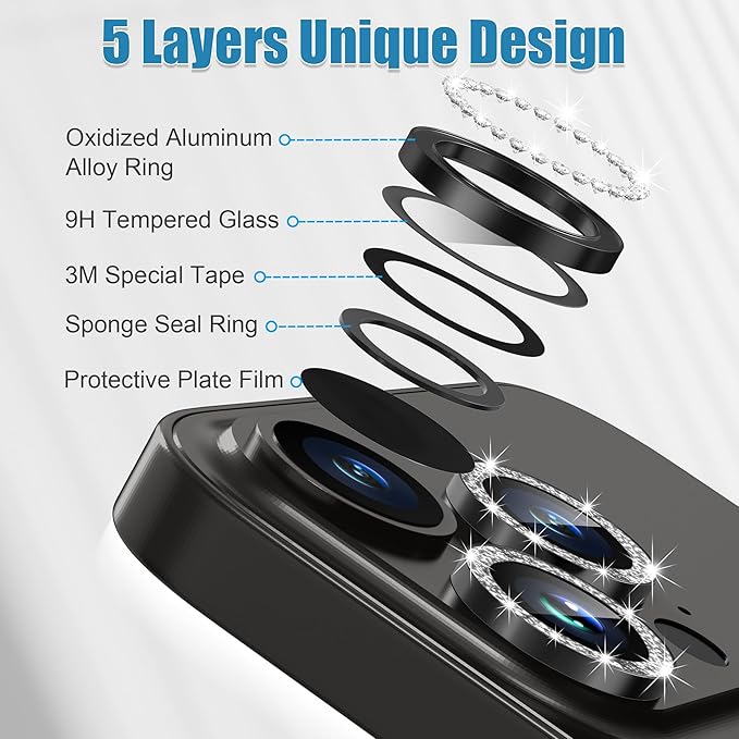 AGVEE 3+3 6 Pack for iPhone 15 Pro 6.1" / 15 Pro Max 6.7" Camera Lens Protector - Image 7