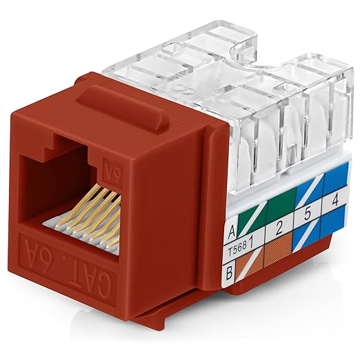 Everest 90° Angled RJ45 Cat6A Keystone Jacks 10-Pack in Orange by EverestMediaSolutions