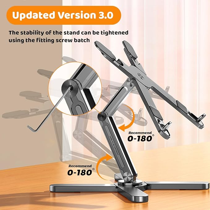 Laptop Stand with 360 Rotating Base, Computer Notebook Laptop Riser Metal Holder - Image 2
