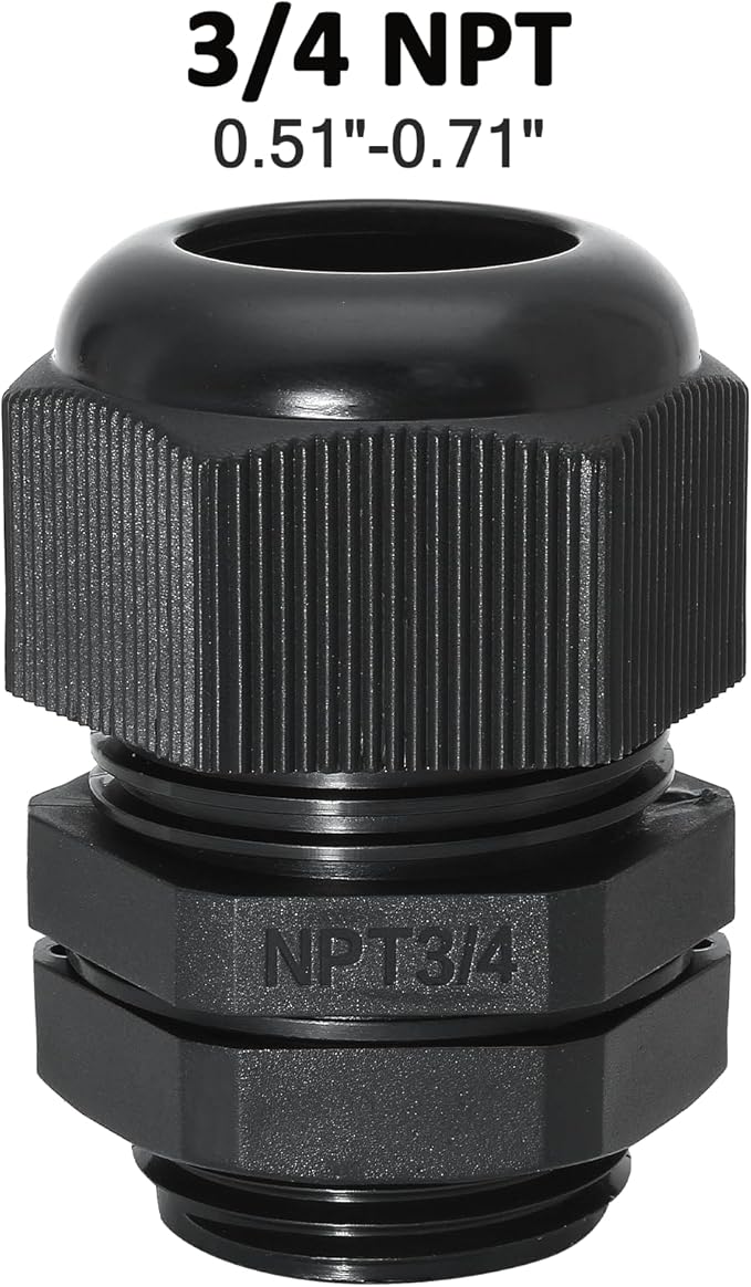 10 Pcs 3/4" NPT Nylon Cable Glands, IP68 Waterproof Adjustable Cord Grip Cable - Image 2
