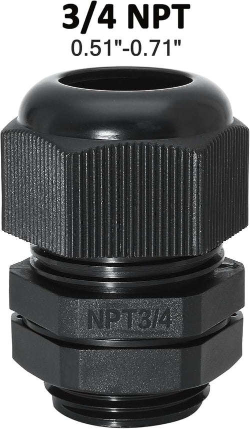 10 Pcs 3/4" NPT Nylon Cable Glands, IP68 Waterproof Adjustable Cord Grip Cable - Image 2