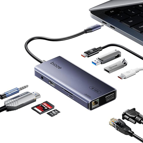 10-in-1 USB C Hub Multiport Adapter, 4K60Hz HDMI & VGA, 100W PD Charging by biaze