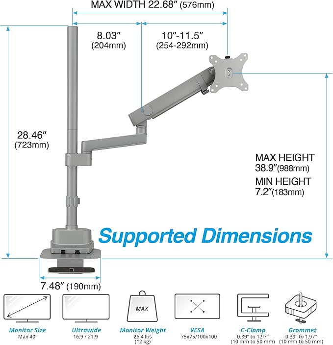 AVLT Single 40 Inch Monitor Arm Pole Top Mount - Image 3