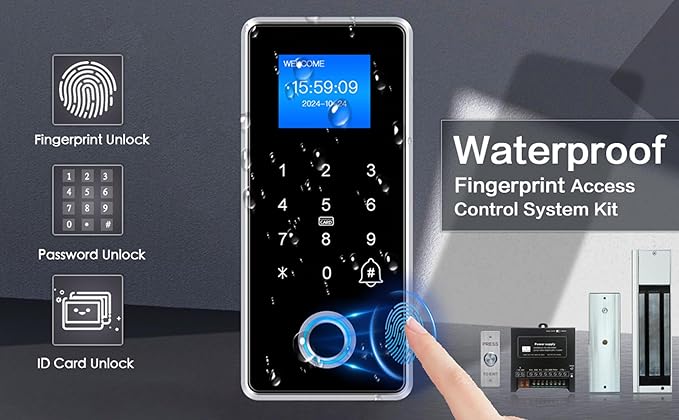 Waterproof Electric Magnetic Fingerprint Door Access Control Kit - 600 lb - Image 2