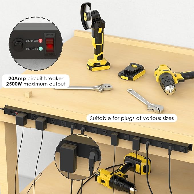 JUNNUJ Long Metal 16 Outlet Power Strip, Heavy Duty Power Strips Surge - Image 4