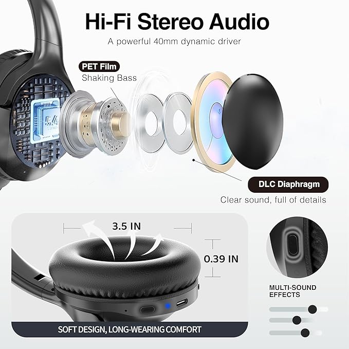 MIDOLA Bluetooth Headphones Over Ear 68H Playtime 6 EQ Wireless Headset - Image 5