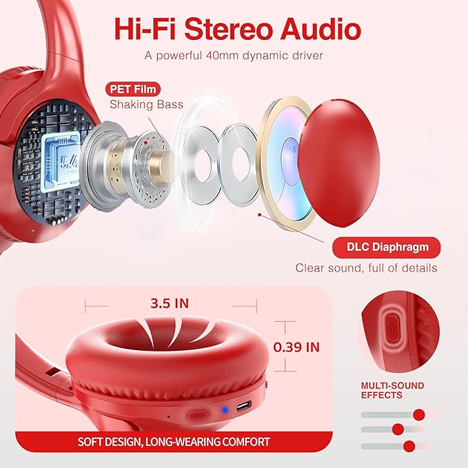 MIDOLA Bluetooth Headphones Over Ear 68H Playtime 6 EQ Wireless Headset - Image 5