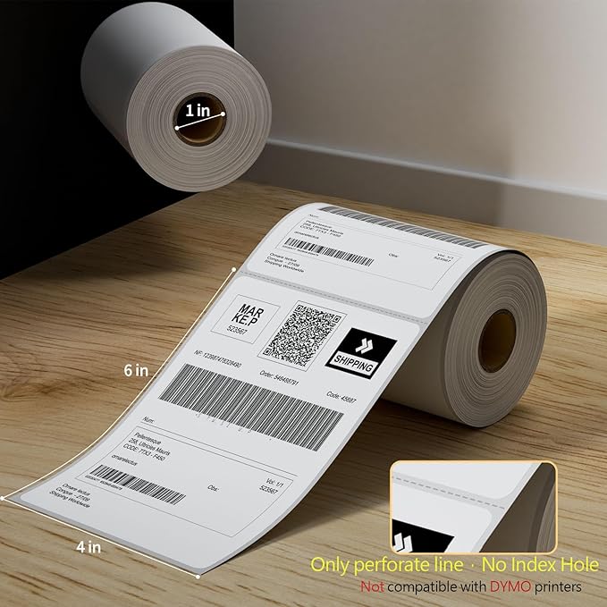 6 Rolls 4" x 6" Direct Thermal Printer Label, 250 Labels/Roll, Total 1500 - Image 2