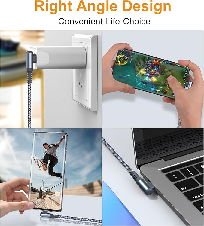 sweguard USB Type C Charger Cable Right Angle iPhone 16 Charger Nylon Braided - Image 4