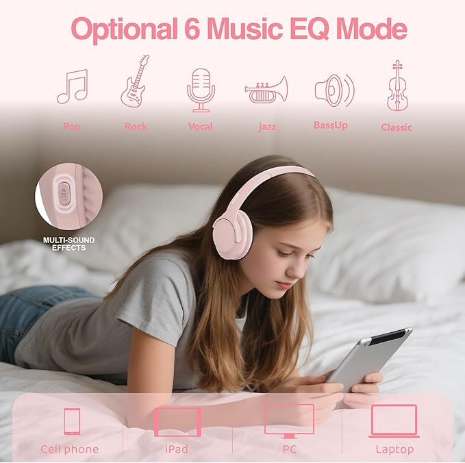 MIDOLA Bluetooth Headphones Over Ear 68H Playtime 6 EQ Wireless Headset - Image 4