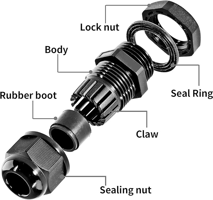 20 Pcs Nylon Cable Gland Kit, IP68 Waterproof Adjustable Cord Grip Cable - Image 3