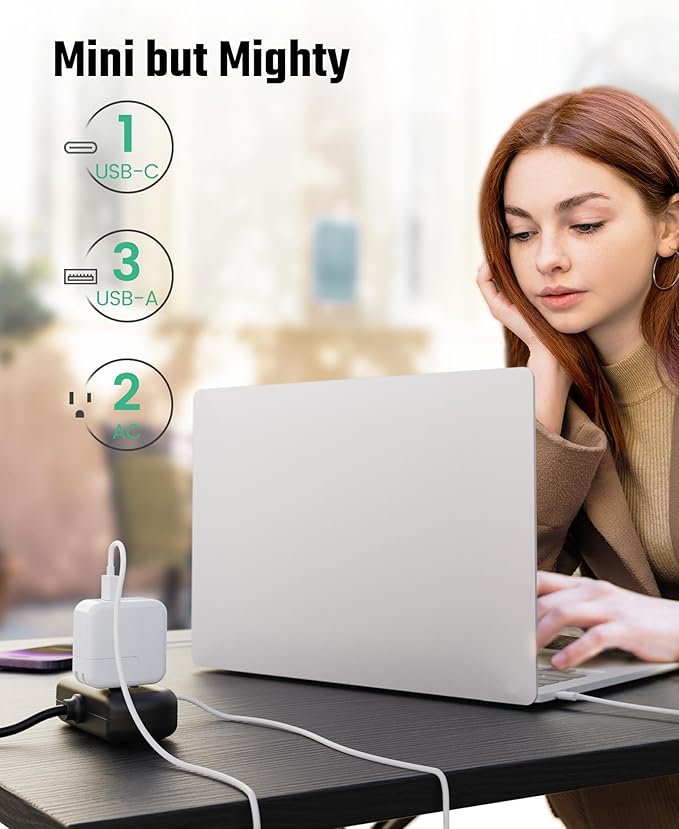 Power Strip with USB, SUPERDANNY Mini Surge Protector with 2 Wide-Spaced Outlets - Image 3