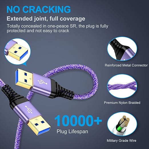 USB to USB, USB3.0 Cable 6FT Male to Male USB Cable, 3 Pack Double Ended USB3.0 - Image 7