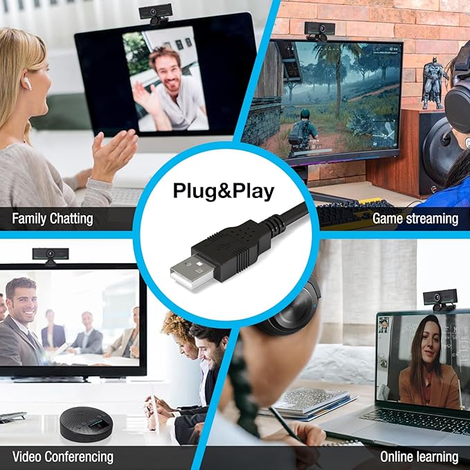 Webcam with Headset and Microphone, 1080P Webcam with Privacy Cover, Plug and - Image 7