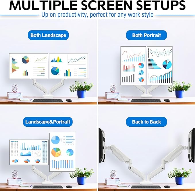 MOUNTUP Dual Monitor Stand for Desk, Pneumatic Monitor Arms for 2 Monitors Max - Image 2