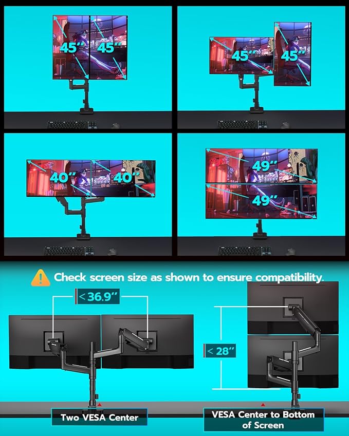 Vertical Dual Monitor Mount for 17-49 Inch Ultrawide Heavy Duty Curved Screen - Image 7