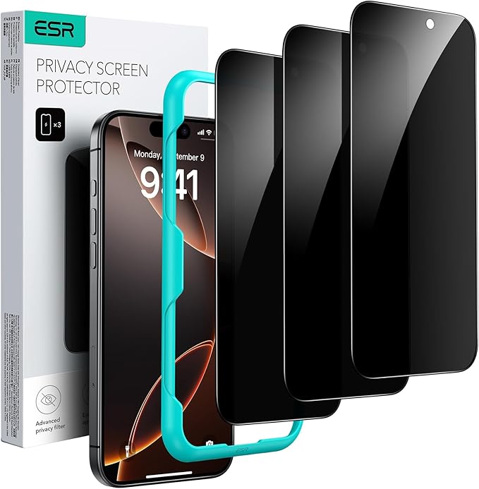 ESR 3 Pack for iPhone 16 Pro Privacy Screen Protector, Anti-spy Tempered-Glass by ESR