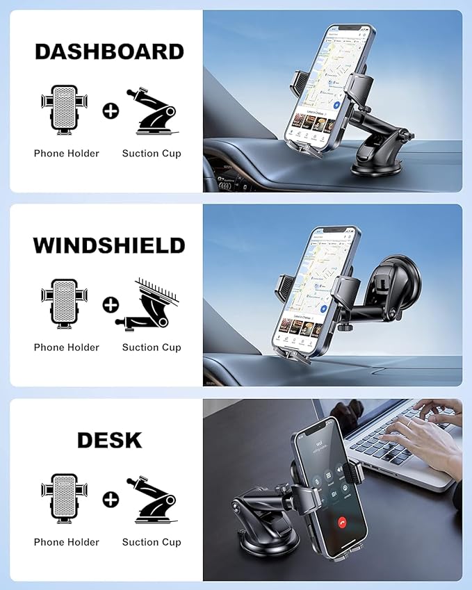 3-in-1 Car Phone Holder, Strong Suction Phone Mount - Image 4