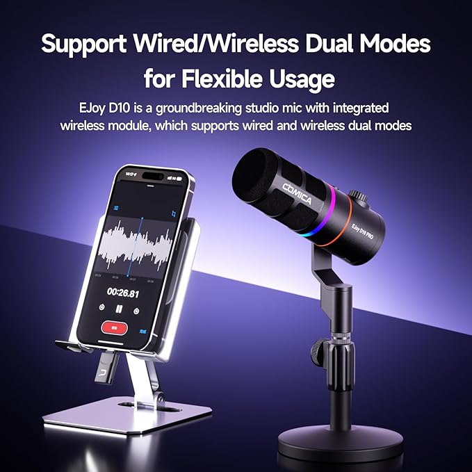 EJoy D10 PRO Wireless USB Gaming Microphone – RGB Dynamic Mic - Image 2