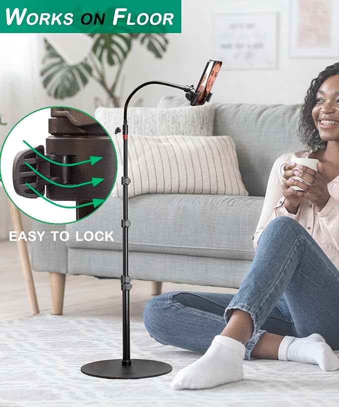 Phone Overhead Stand, Gooseneck Phone Floor Stand, Tall Video Cell Phone Mount - Image 4