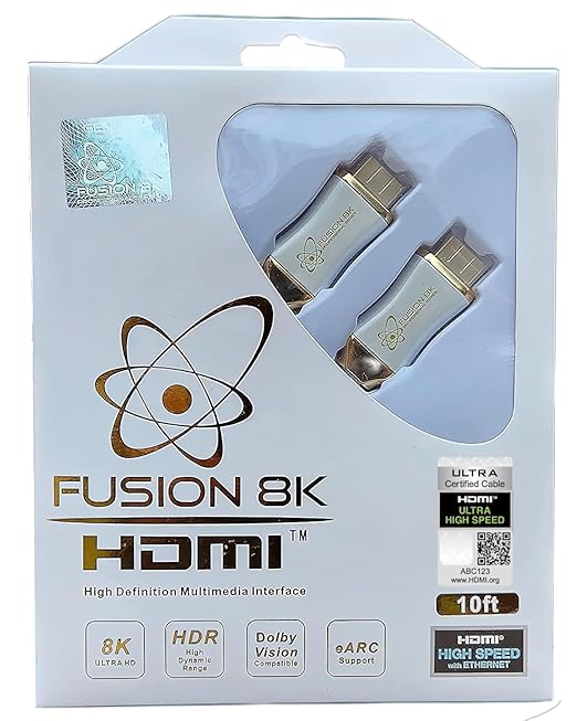 White HDR HDMI 2.1 Certified Cable Supports 10K 8K @60Hz and 4K @120Hz by Fusion8k