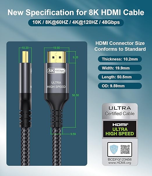 Certified 10K 8K HDMI 2.1 Cable 1.64 FT, 48Gbps Ultra High Speed HDMI Cable - Image 3