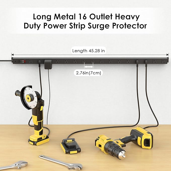 JUNNUJ Long Metal 16 Outlet Power Strip, Heavy Duty Power Strips Surge - Image 3