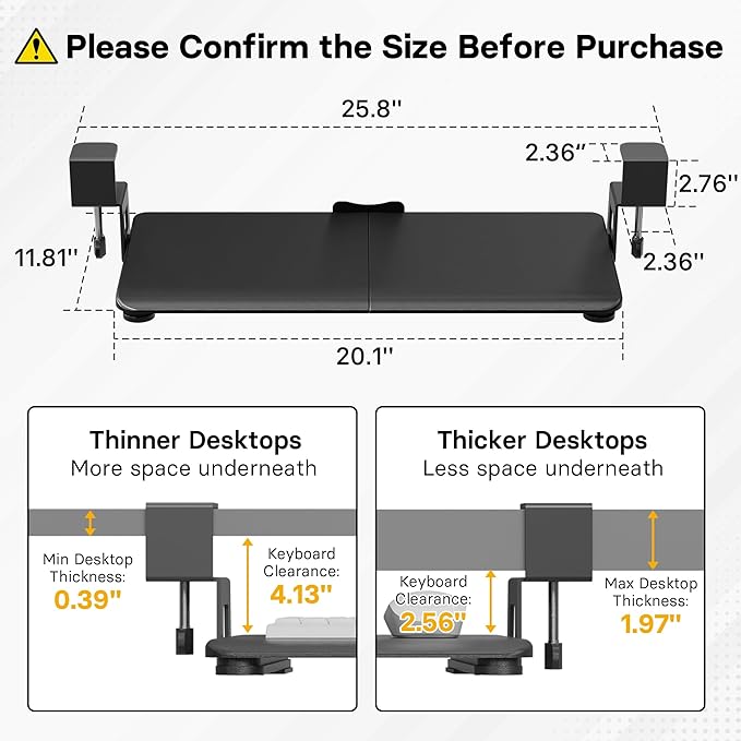 BONTEC KMT01-PJ Under Desk Keyboard Tray, Pull-Out Keyboard & Mouse Platform - Image 2