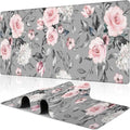 Pink Roses Desk Mat, Large Spring Blooming Flowers and Leaves Gaming Keyboard by NIYLYNSYN
