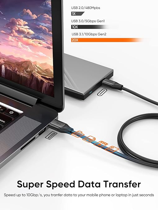 CableCreation 2-Pack USB C to USB A Cable 3.3FT, USB 3.2 Gen2 10Gbps A to C - Image 2