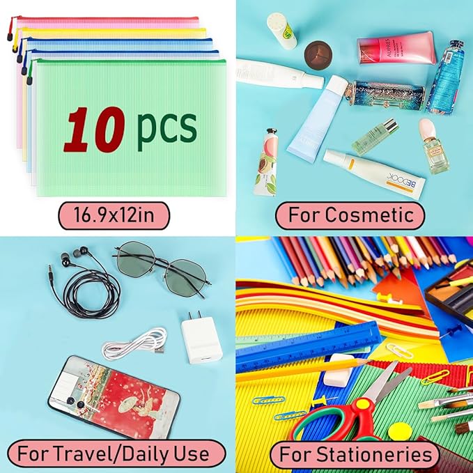 AUSTARK 10 Pcs Zipper File Bags, Waterproof Plastic Mesh Pouch - Image 8