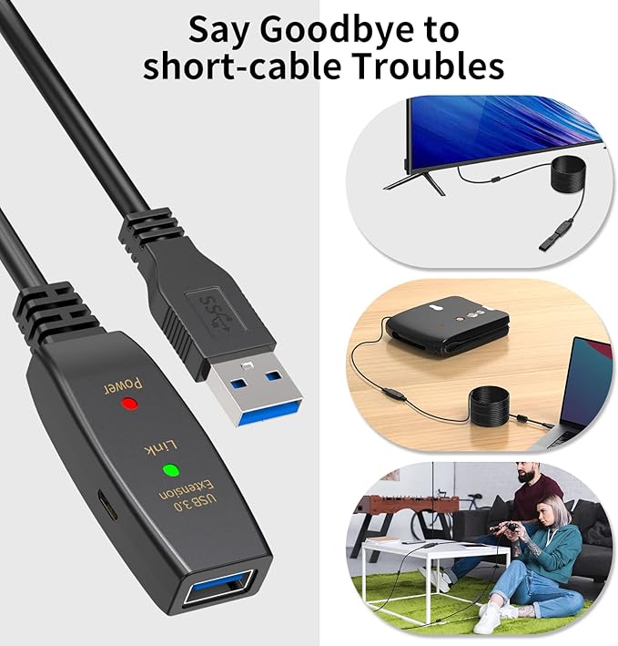 LDKCOK Active USB 3.0 Extension Cable 30ft– Male to Female Extender Cord - Image 7
