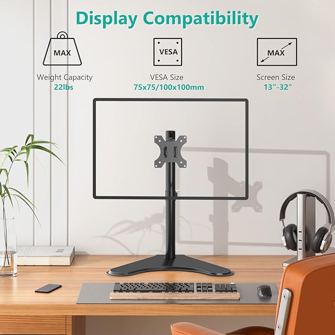 WALI Single Monitor Stand for 13-32 Inch Computer Screens, Freestanding Single - Image 3