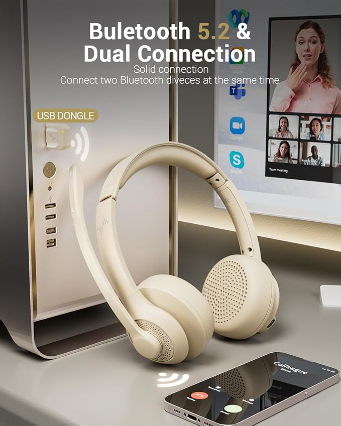 Wireless Headset with AI Noise Cancelling Microphone Bluetooth Headset - Image 2