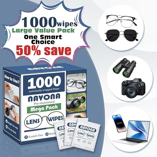 1000 Count Lens Wipes for Eyeglasses – Pre-Moistened, Individually Wrapped - Image 2