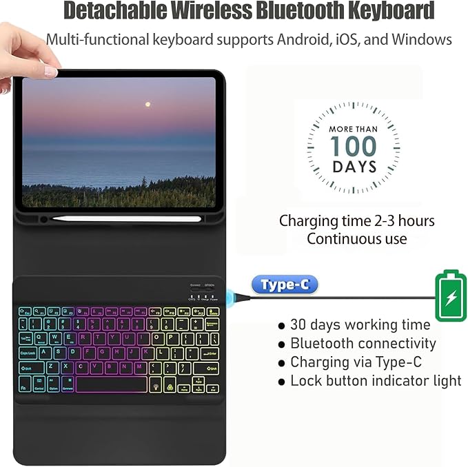 Keyboard Case for Samsung Galaxy Tab S10 FE / S9 FE 10.9 inch/Tab S9 / S8 / S7 - Image 3