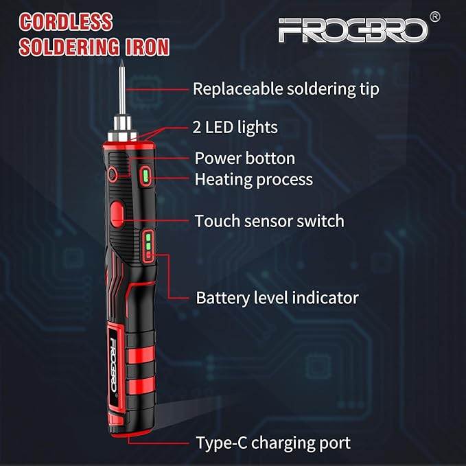 FrogBro Upgrade 11W 2500mAh Cordless Soldering Iron Kit, Max 968℉ Fast Heating - Image 5