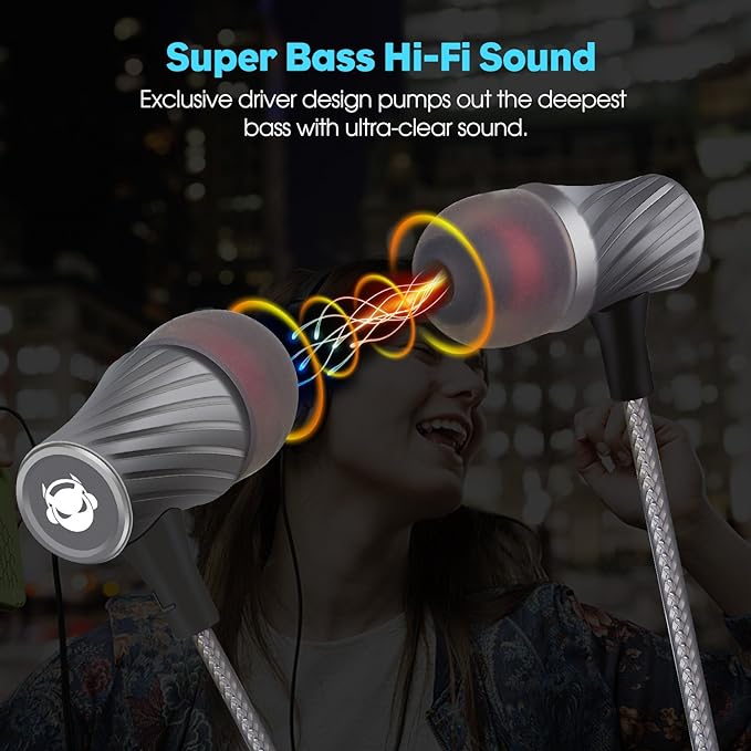 Super Bass Wired Earbuds with Microphone – Noise Cancelling, Deep Bass Ear Buds - Image 3