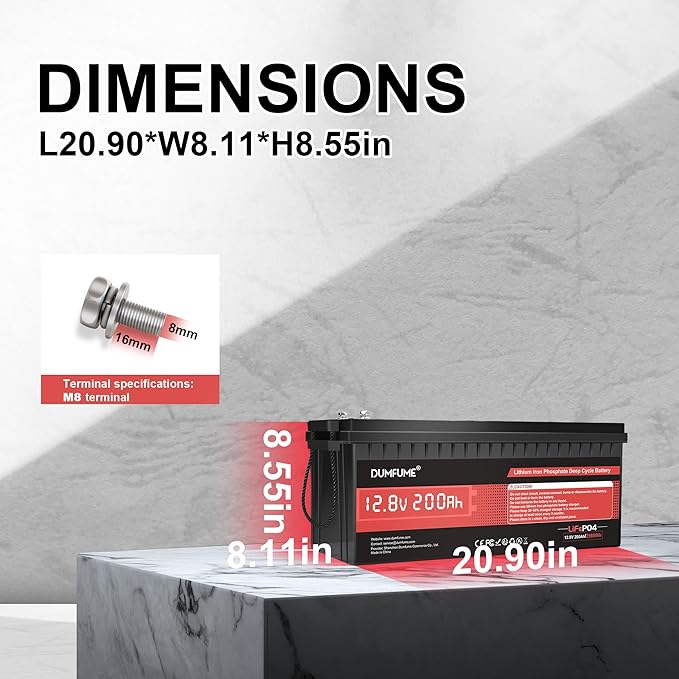 12V 200Ah LiFePO4 Lithium Battery, 2560Wh Capacity, Built-in 200A BMS, 15000+ - Image 4