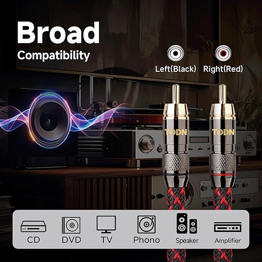 TODN Audiophile RCA to RCA Audio Cable Stereo RCA Cord - Image 7