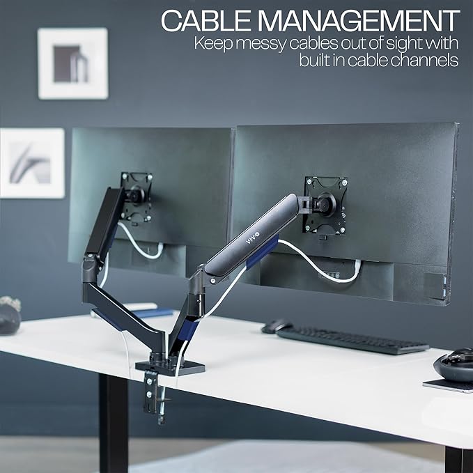 VIVO Dual Monitor up to 32 inches and 19.8 lbs per Screen, Pneumatic Arm Desk - Image 7