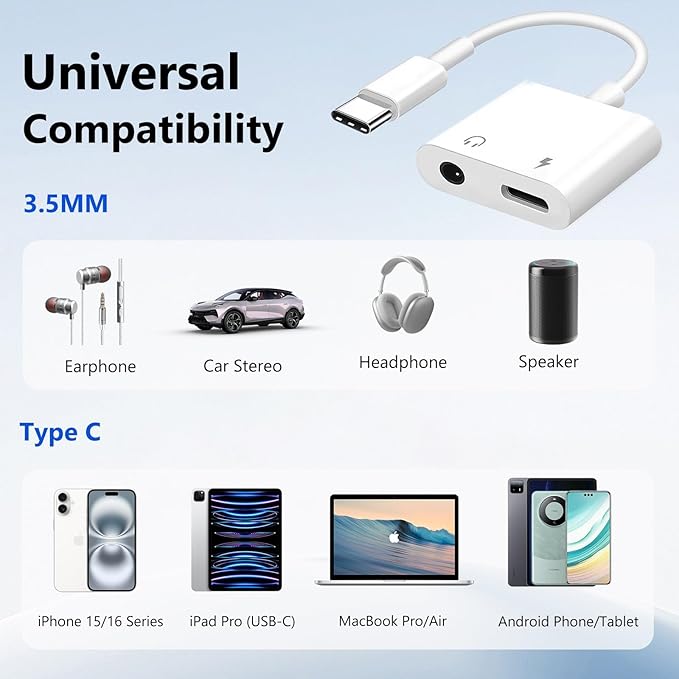 Seulliya USB C to 3.5mm Headphone Jack and Charger Adapter, 2-in-1 Audio & Fast - Image 7