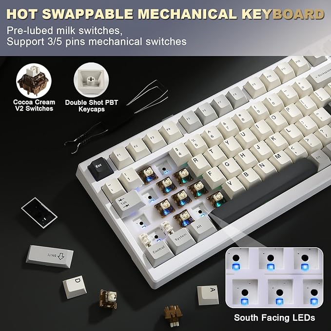YUNZII YZ98 Gasket Mechanical Keyboard, 99 Key Hot Swappable BT5.0/2.4G/USB-C - Image 3