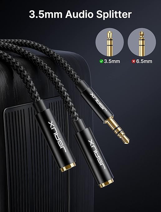 JSAUX Headphone Splitter 4ft, Audio Splitter 3.5mm Male TRS to 2 Dual 3.5mm - Image 4