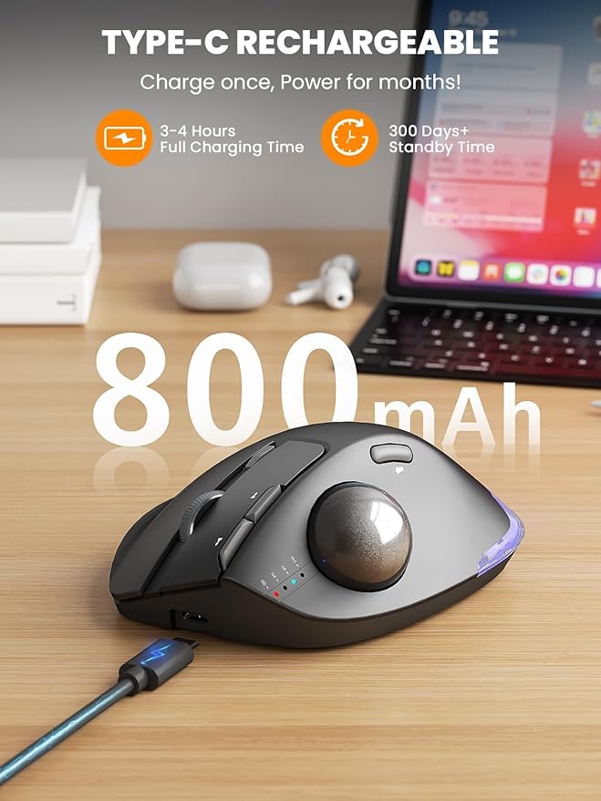SABLUTE Wireless Trackball Mouse, Ergonomic Bluetooth Rechargeable Computer - Image 6
