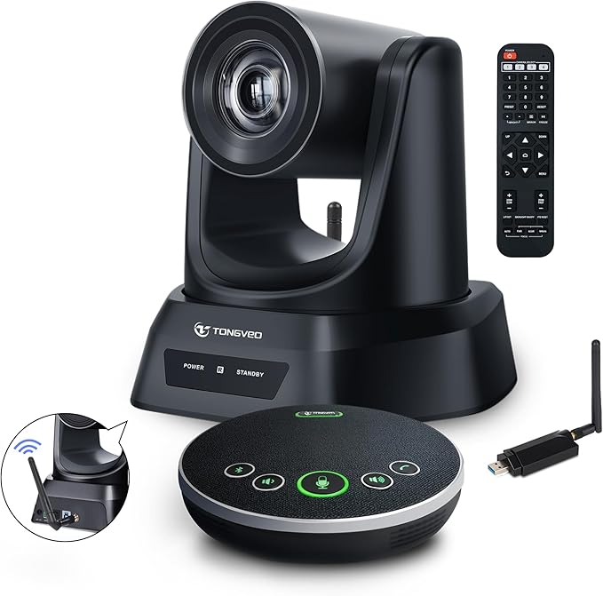 Wireless Conference Room Webcam, Church Live Streaming 20X USB 1080P 60fps PTZ by TONGVEO