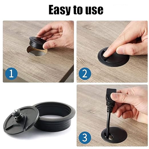 TuTuYa 6PCS Desk Grommet, Desk Cable Grommet 80mm Black Desk Cable Hole Covers - Image 8
