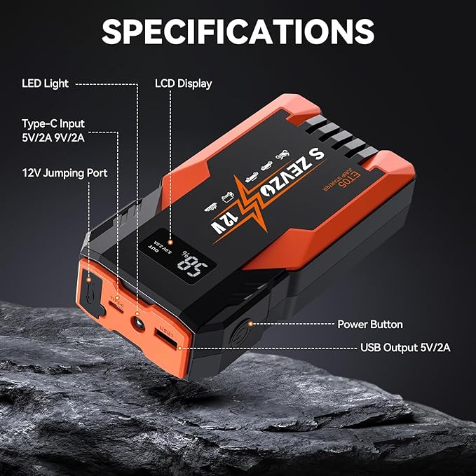 S ZEVZO ET05 Jump Starter 3000A Portable Car Jump Starter Battery Pack - Image 6