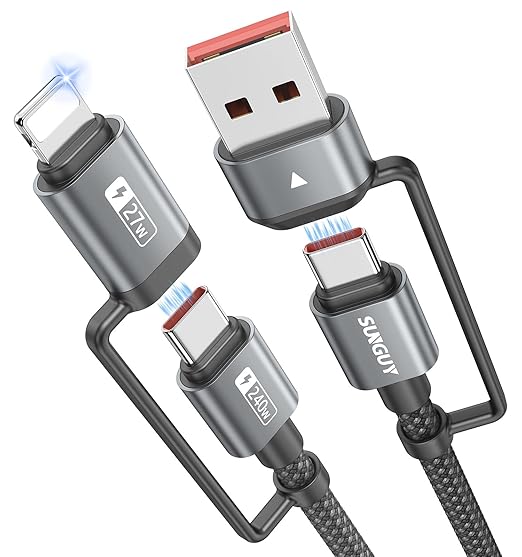 SUNGUY 4-in-1 Charging Cable 3FT, MAX 240W Multi Charge Cable by SUNGUY